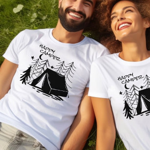 Happy Camper Doodle Art Camping Tent in the Woods T-Shirt