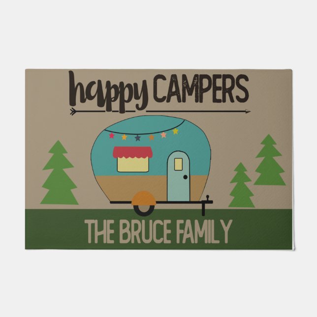 Happy Camper Doormat, Customized Camping Doormat (Front)