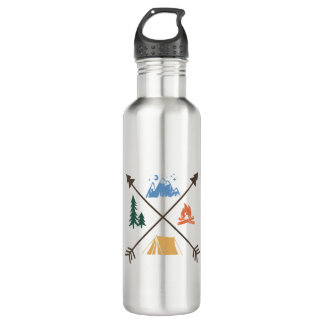Happy camper, fire, woods, mountain and tent desi 710 ml water bottle