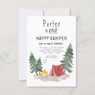 Happy camper first birthday invitation