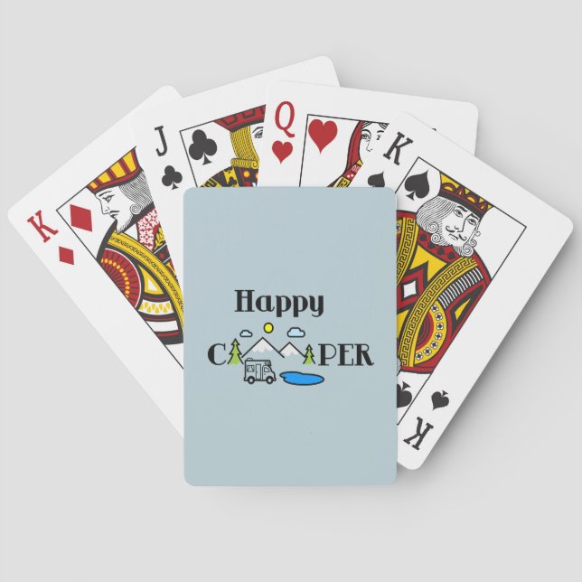 Happy Camper Fun Nature Green Digital Art    Playing Cards (Back)