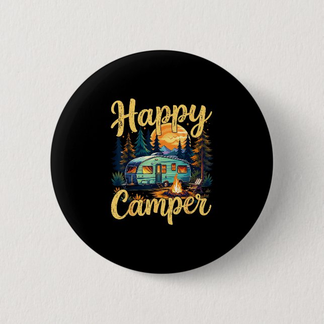 Happy camper funny camping campfire toddler boy 2 inch round button (Front)