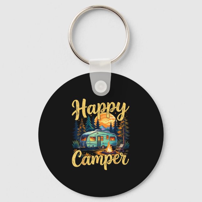 Happy camper funny camping campfire toddler boy keychain (Front)