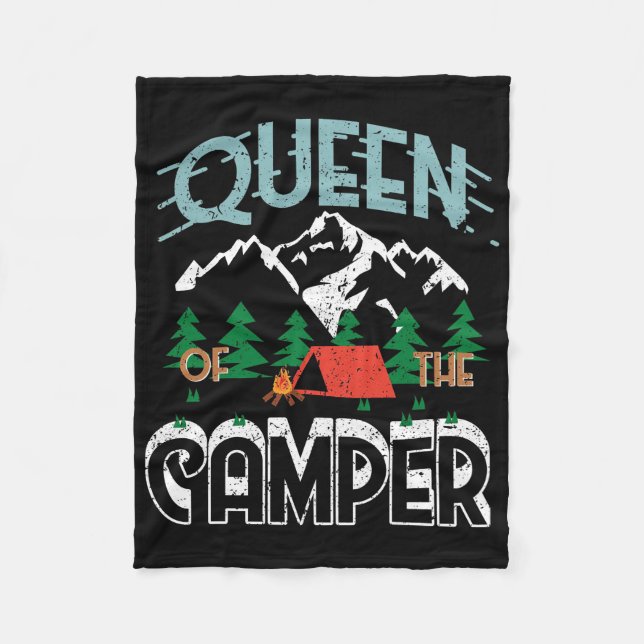 Happy Camper Funny Queen Of The Camper Fleece Blanket (Front)