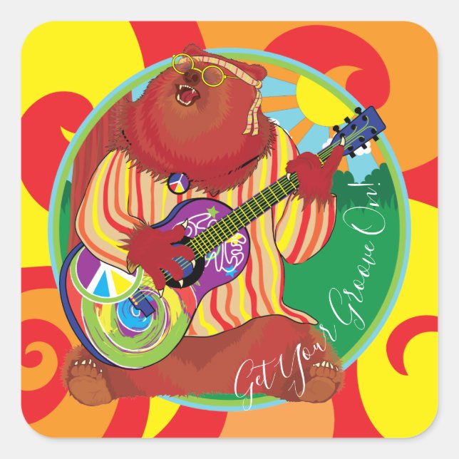 Happy Camper Guitar Bear Stickers Carré (Devant)