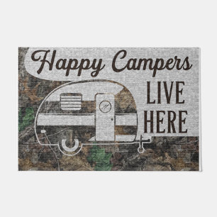 Happy Camper Lives Here Doormat, Personalized Doormat