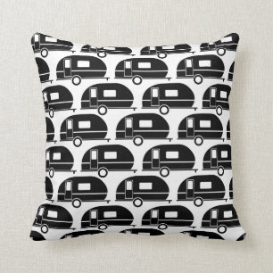 Happy Camper   Modern Camper Decor Black White Throw Pillow