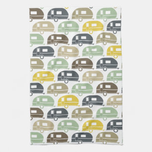 Happy Camper   Modern Camper Decor Retro Kitchen Towel