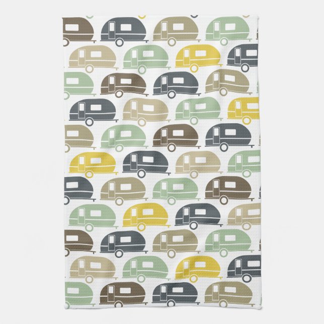 Happy Camper | Modern Camper Decor Retro Kitchen Towel (Vertical)