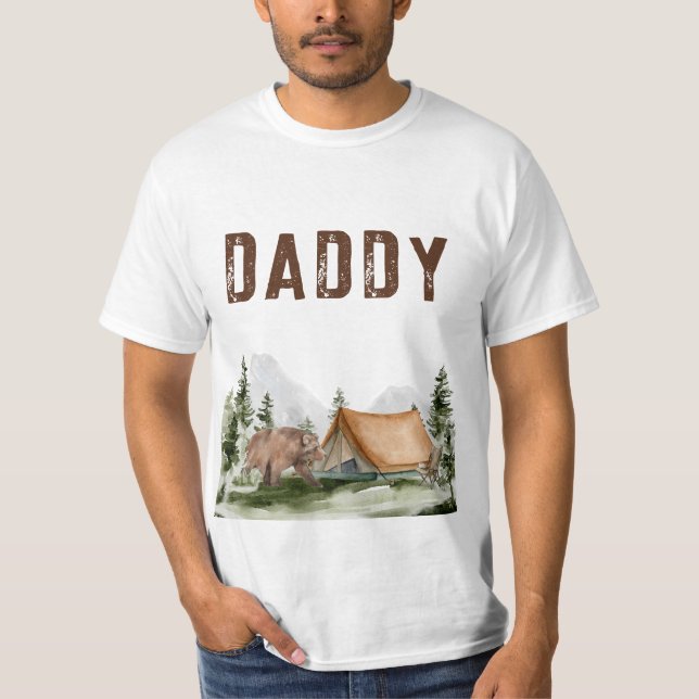 Happy Camper Mountain Forest Bear Birthday Daddy T-Shirt (Front)