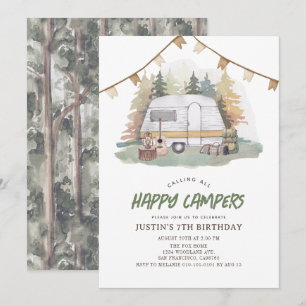 Happy Camper Mountain Forest Boy Birthday Invitation