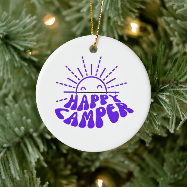 Happy Camper on a  Ceramic Ornament (Tree)
