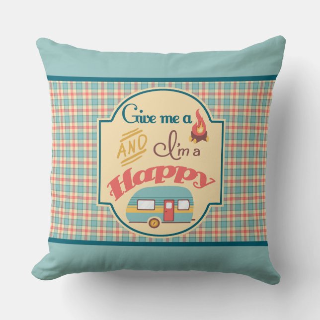 Happy Camper Personalized Pillow (Aqua & Coral) (Front)