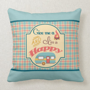Happy Camper Personalized Pillow (Aqua & Coral)