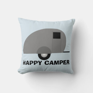Happy Camper Pillow, Camper Trailer Throw Pillow