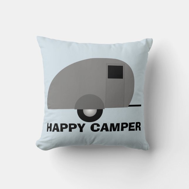 Happy Camper Pillow, Camper Trailer Throw Pillow (Front)