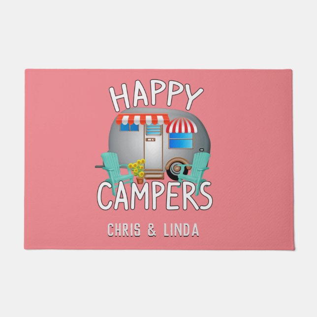 Happy Camper | Pink Camper Welcome Doormat (Front)