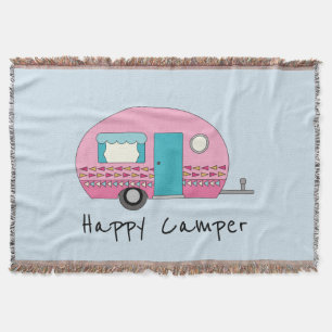 Happy Camper Pink RV Throw Blanket