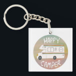 Happy Camper Rainbow RV Sunset Motorhome RVing Keychain<br><div class="desc">Hey Happy Campers! 
 Hit the road with this sweet keychain with a vintage retro camper. Customize it by adding your own text. Check my shop for more!</div>