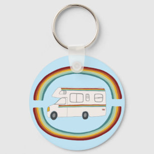 Happy Camper Rainbow RV Whimsical Motorhome RVing Keychain