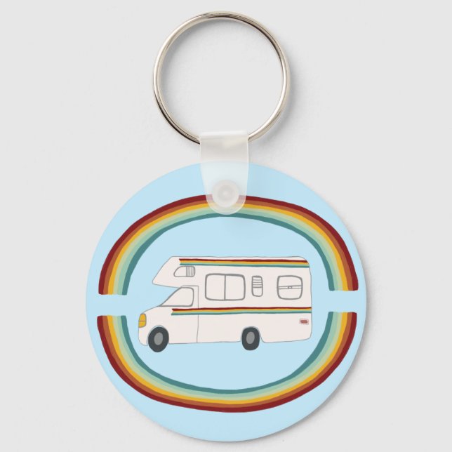 Happy Camper Rainbow RV Whimsical Motorhome RVing Keychain (Front)