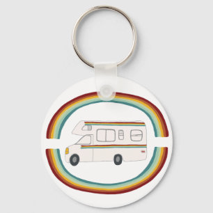 Happy Camper Rainbow RV Whimsical Motorhome RVing Keychain