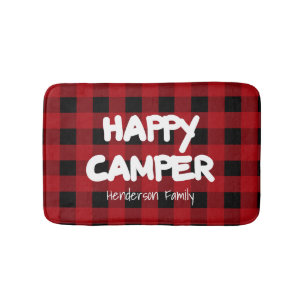 Happy Camper Red and Black Buffalo Plaid Family Bath Mat