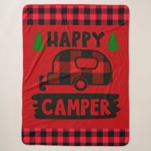Happy Camper Red Buffalo Plaid Sherpa Blanket