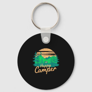 Happy camper retro outdoor adventure design keychain