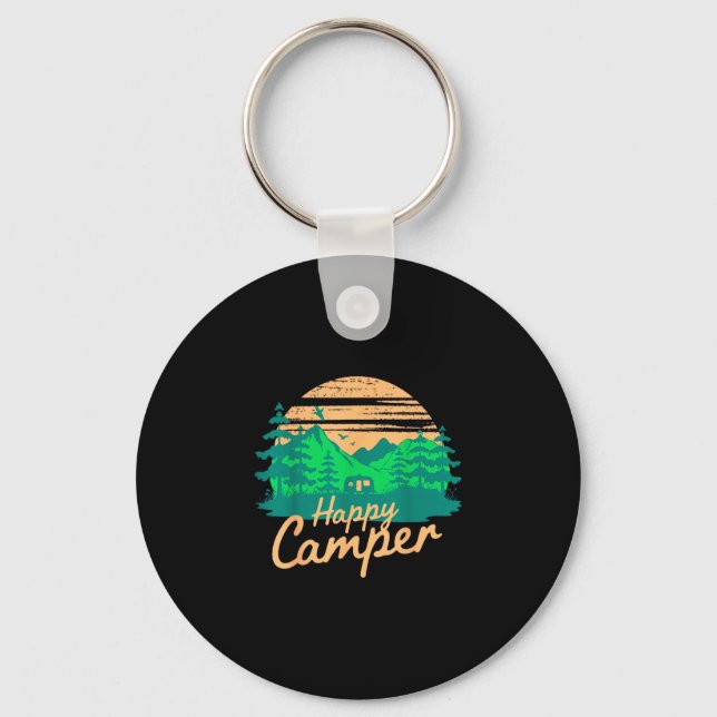 Happy camper retro outdoor adventure design  keychain (Front)