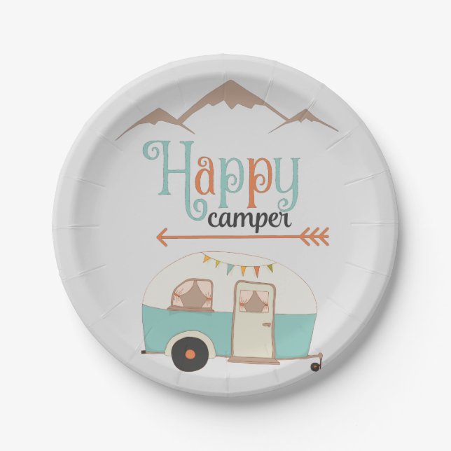 HAPPY CAMPER RETRO PAPER PLATE (Front)
