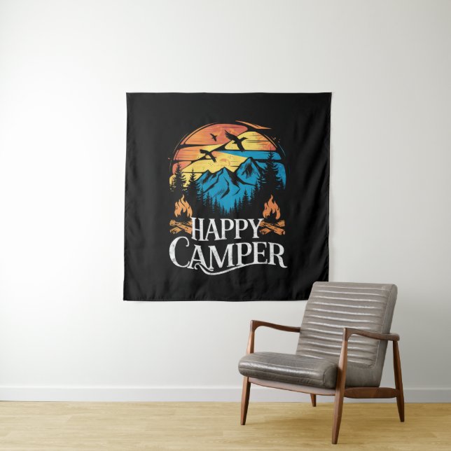 Happy Camper Retro Vintage Matching Camping Crew  Tapestry (In Situ)