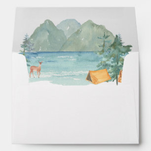 Happy Camper Rustic Mountain Watercolor Birthday  Envelope