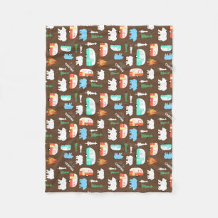 Happy Camper RV Camping Fleece Blanket - Brown