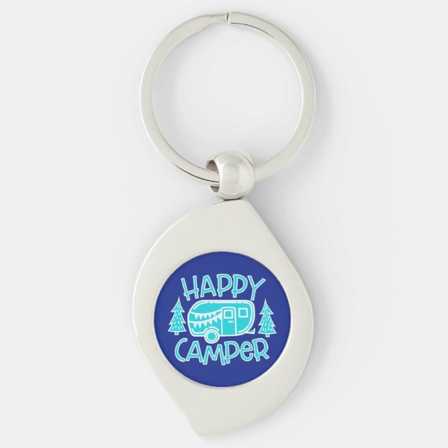 Happy Camper RV Life Travel Trailer Motorhome Keychain (Front)