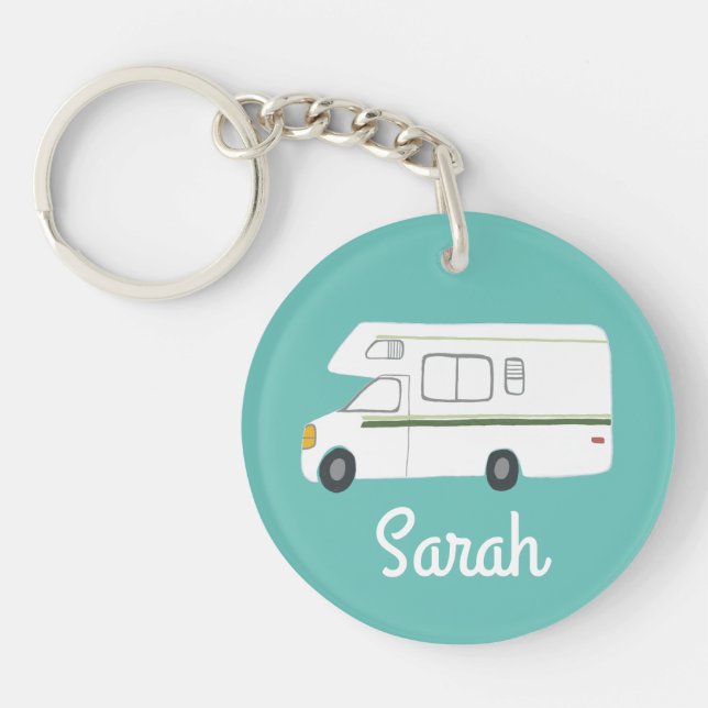 HAPPY CAMPER RV Motorhome Camper CUSTOM Keychain (Front)