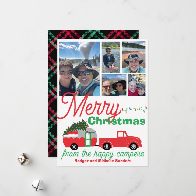 Happy Camper RV Travel Trailer Christmas Photos Holiday Card (Front/Back In Situ)