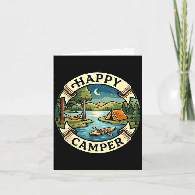 Happy camper seek adventure camping campfire card (Front)