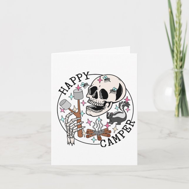 Happy Camper Skeleton Marshmallow Funny Camping Lo Card (Front)