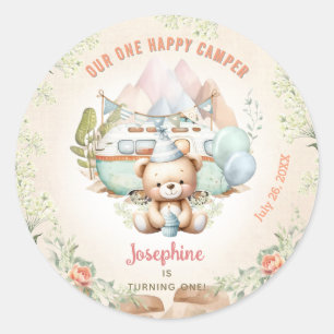 Happy Camper Summer 1st Birthday Girl Classic Round Sticker