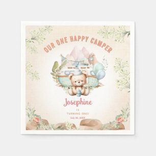 Happy Camper Summer 1st Birthday Girl Paper Napkin