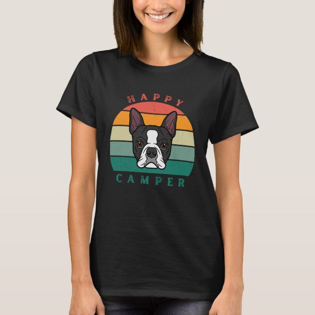 Happy Camper Sunset Boston Terrier Dog  Graphic T-Shirt (Front)