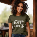 Happy Camper T-Shirt<br><div class="desc">Custom printed apparel with trendy rustic "Happy Camper" quote graphic. Click Customize It to personalize the design with your own text and images. Choose from a wide range of shirt styles and colours.</div>