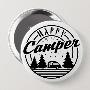 Happy Camper T Shirt Trees Stars and Camp Trailer 4 Inch Round Button