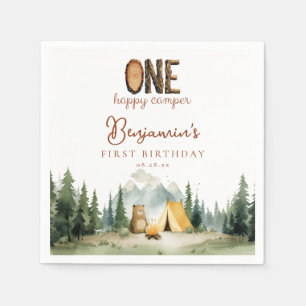 Happy Camper Teddy Bear 1st Birthday Napkin
