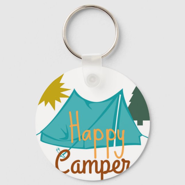 Happy Camper Tent Outdoors Keychain (Front)