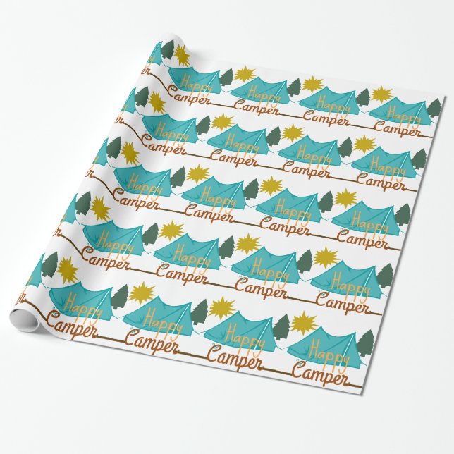 Happy Camper Tent Outdoors Wrapping Paper (Unrolled)