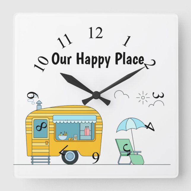 Happy Camper Trailer background Square Wall Clock (Front)
