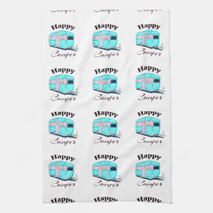 Happy Camper Trailer Camping Kitchen Towel