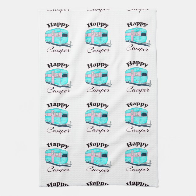 Happy Camper Trailer Camping Kitchen Towel (Vertical)